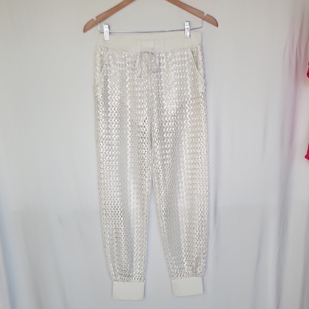 White And Silver Mesh Jogger Pants Size Small